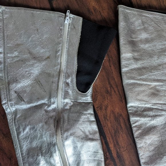 Vintage 80s Silver Leather NYLA Thigh-High space boots Size 7 - Picture 4 of 11